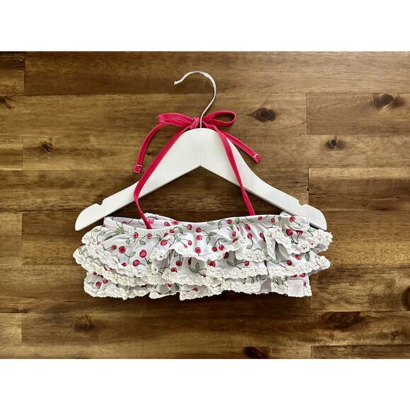NWT SweeyHoney Milly Frilly Two Piece Swimsuit Red Cream Cherries Dot 18M/2T - Picture 3 of 10